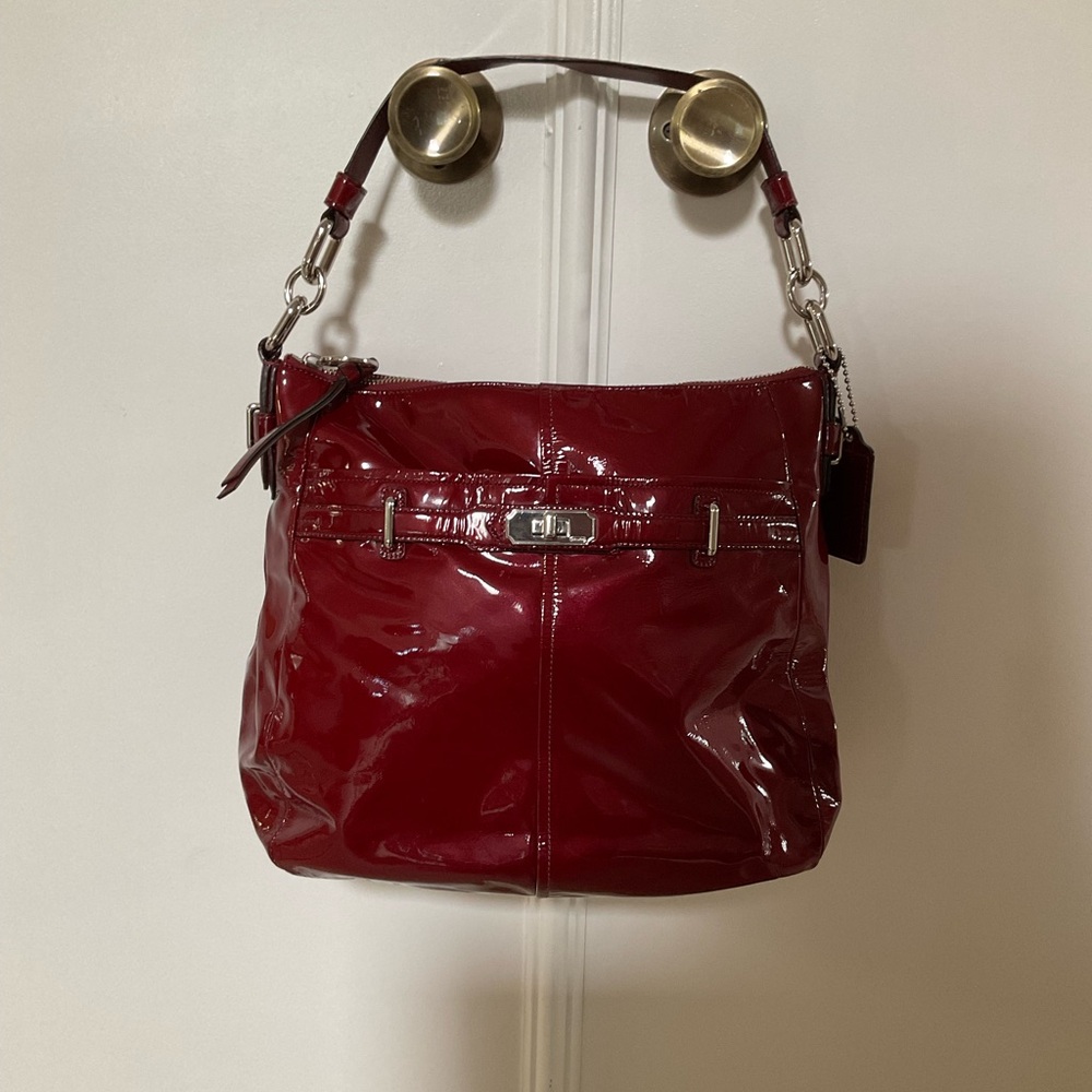 COACH CHELSEA Wine Red Patent Leather Ashlyn Hobo Shoulder Bag
